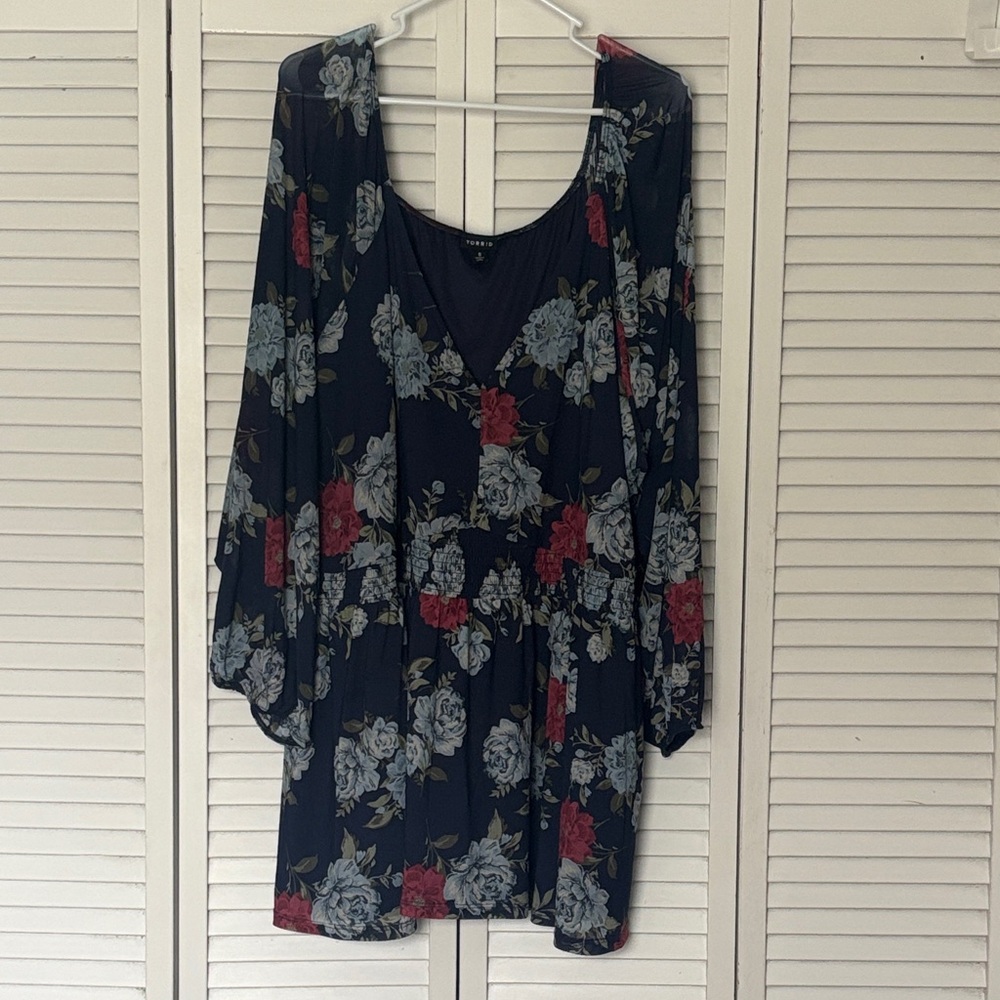 Torrid Floral Blouse - Navy, Red, Light Blue